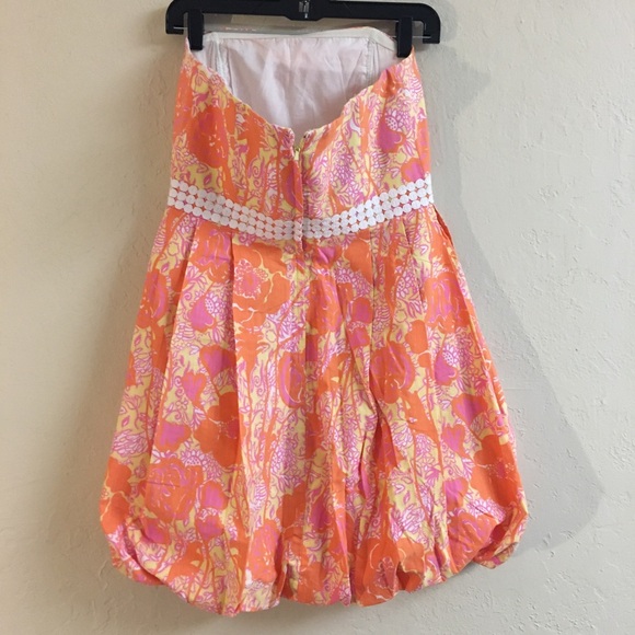 Vintage Lily Pulitzer Strapless Dress 8 Orange Pink Bubble Hem Sweatheart Neck - Picture 10 of 11